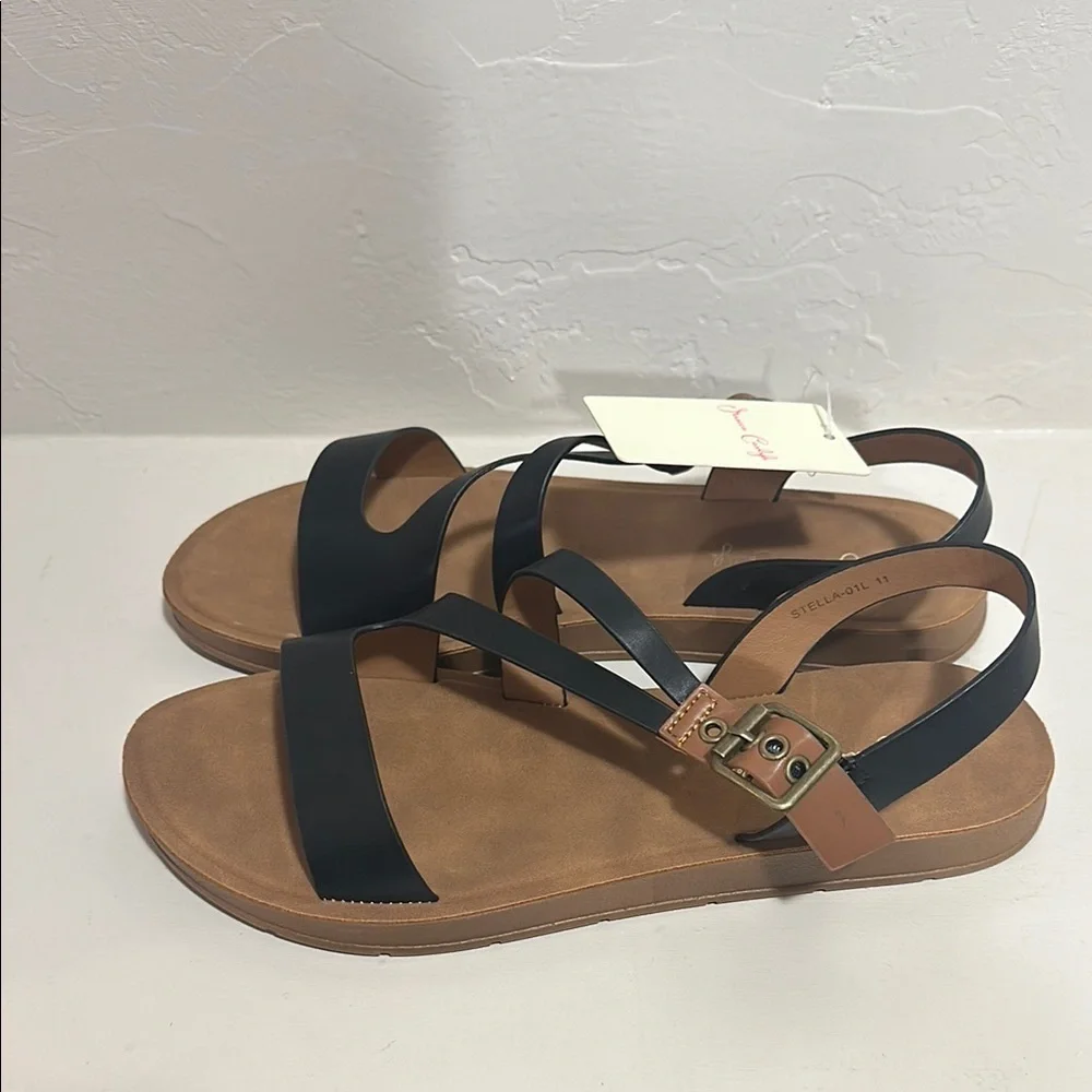 Stellah Black and Brown Sandals with Minimalist Design and Adjustable Straps
